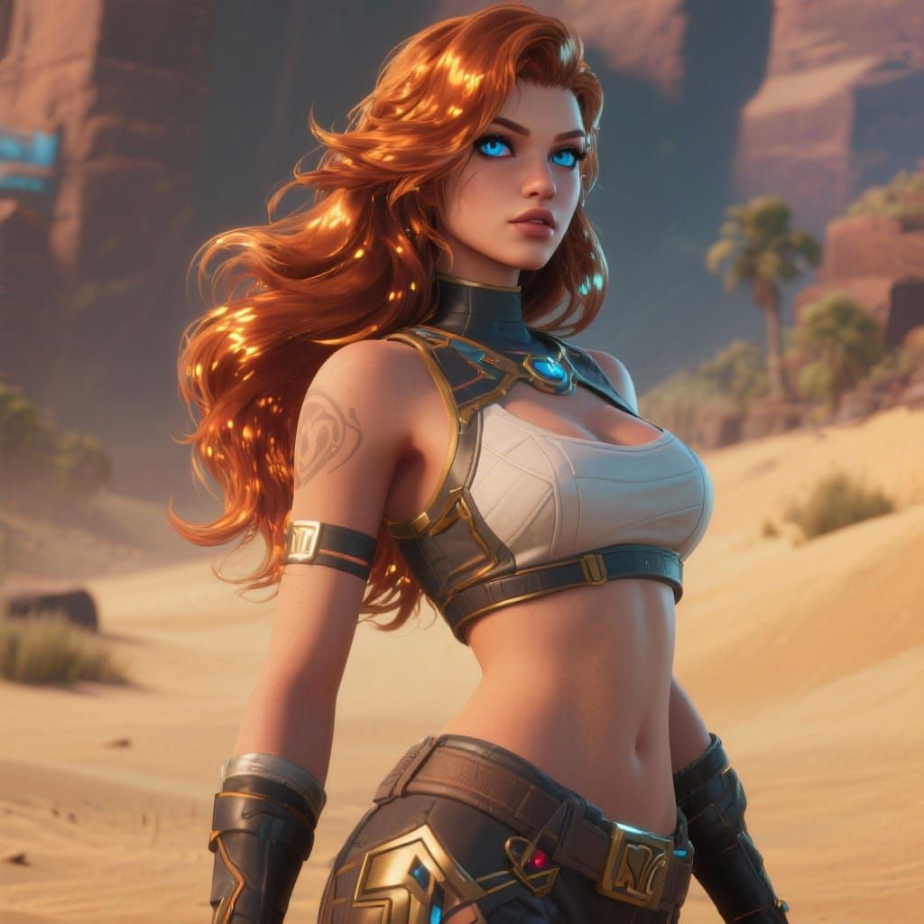Curvy Woman with Copper Hair in 3D Game Style