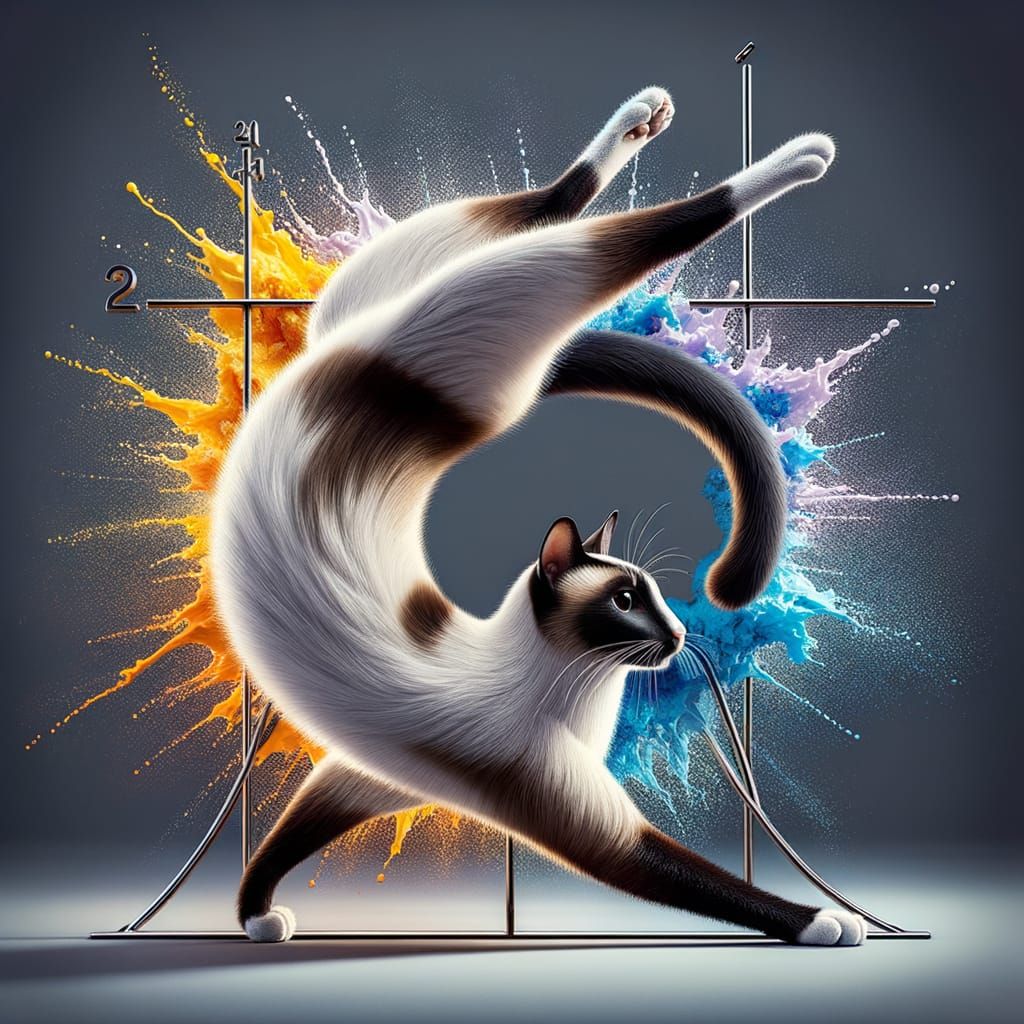 Hyperrealistic Siamese Cat Integral Symbol in Splash Art