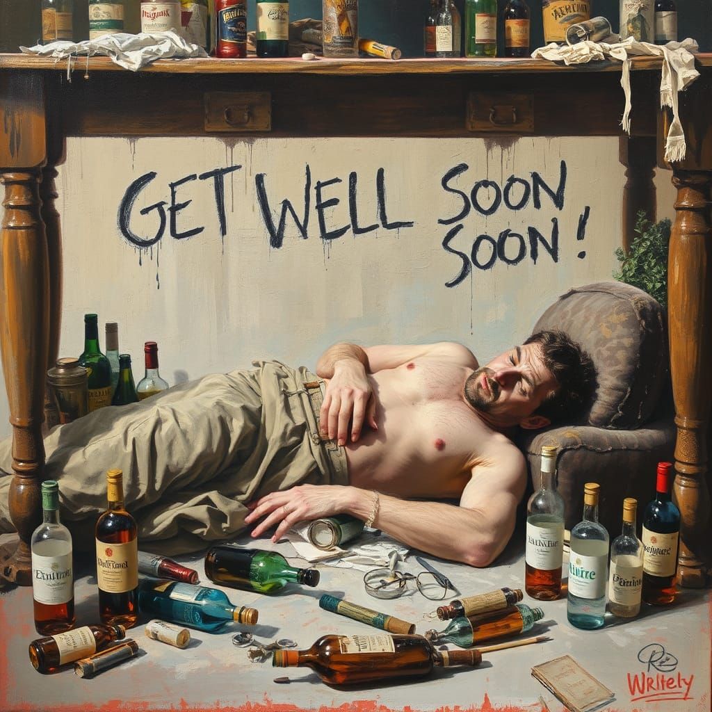 Drunk Man's Slurred 'Get Well Soon' Message in Oils
