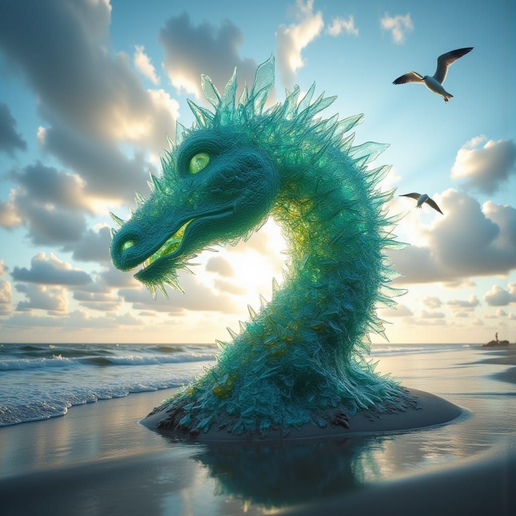 Sea Glass Leviathan Sculpture on Shore