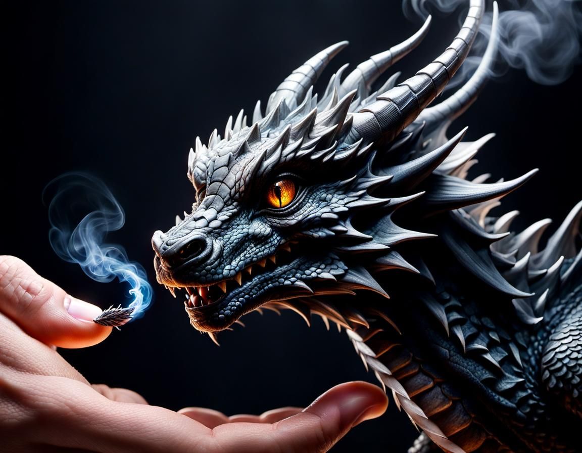 Miniature Dragon on Finger Emits Smoke