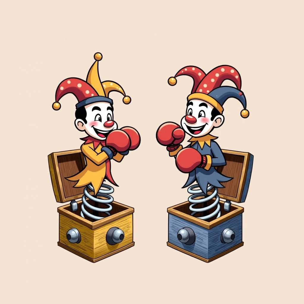 Cartoon Jesters Boxing from Jack-in-the-Boxes