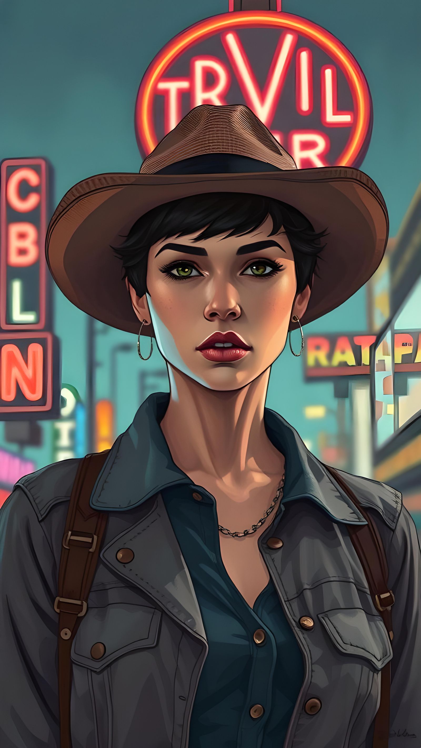 Grunge Cowgirl in Neon Noir Los Angeles