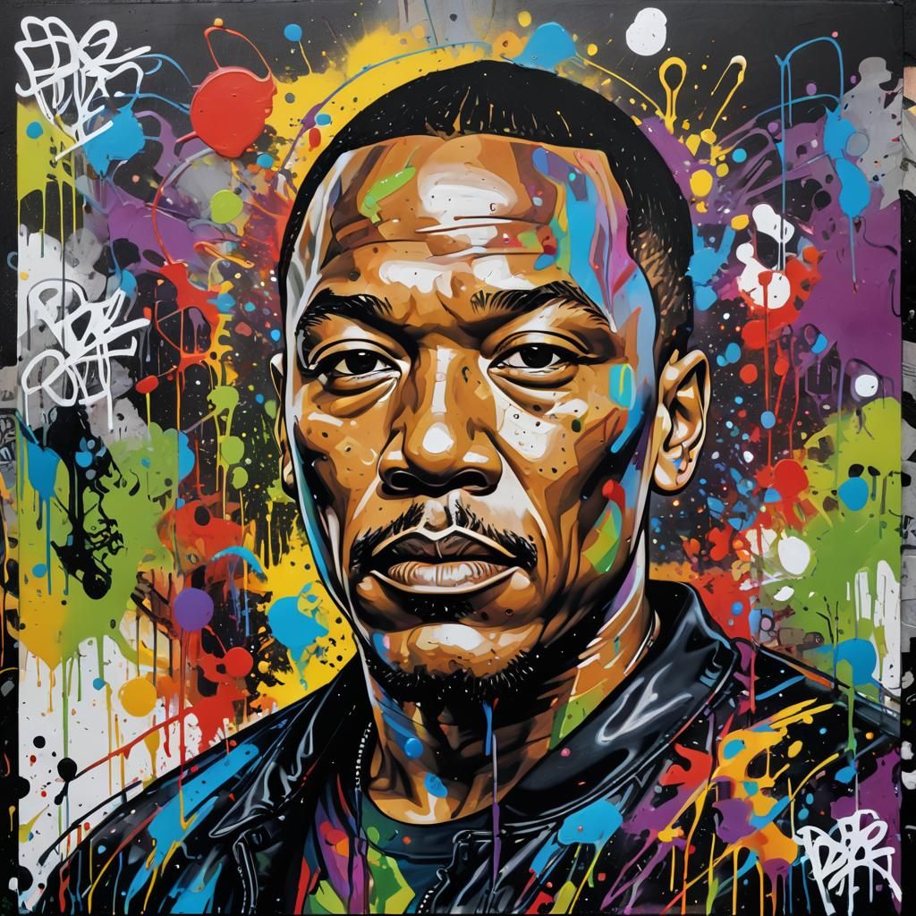 Dr. Dre Graffiti Splash Art in Polychromatic Style
