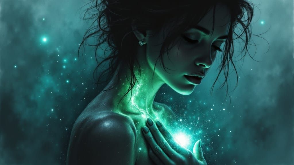 Ethereal Ocean Mist Silhouette Holds Glowing Seashell