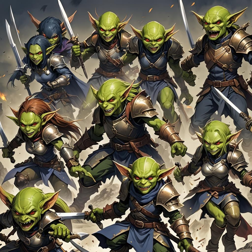 Female Goblin Warriors and Hobgoblin in Anime Style