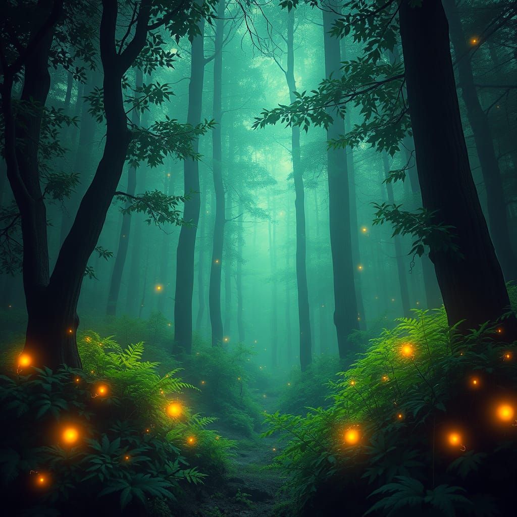 Mystical Elderwood Forest with Fireflies