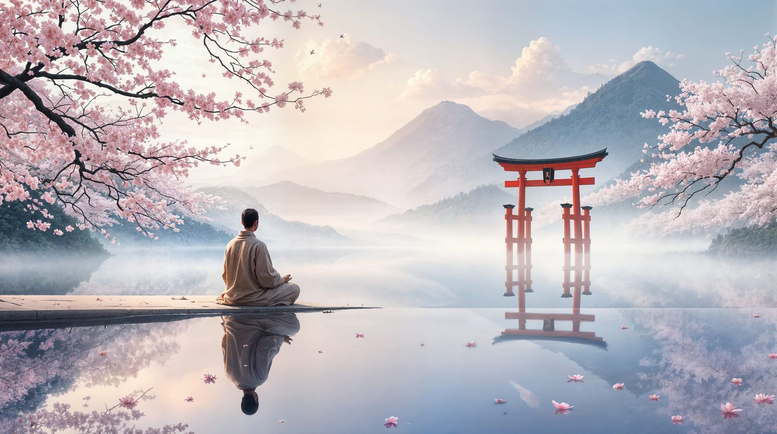 Serene Morning in Japanese Water Garden