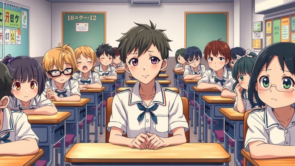 Anime-Inspired Boy Amidst Childhood Classmates