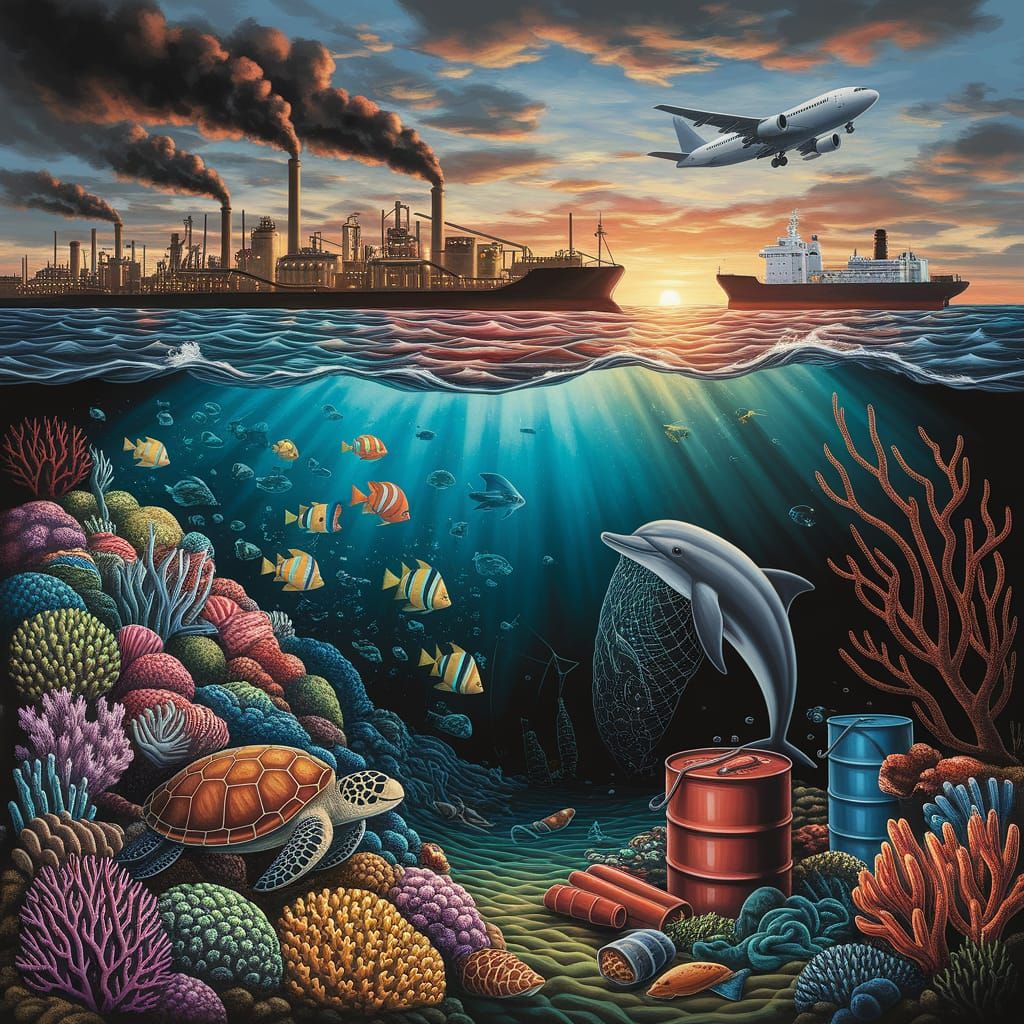 Ocean Health vs. Industrial Pollution: Oil Painting