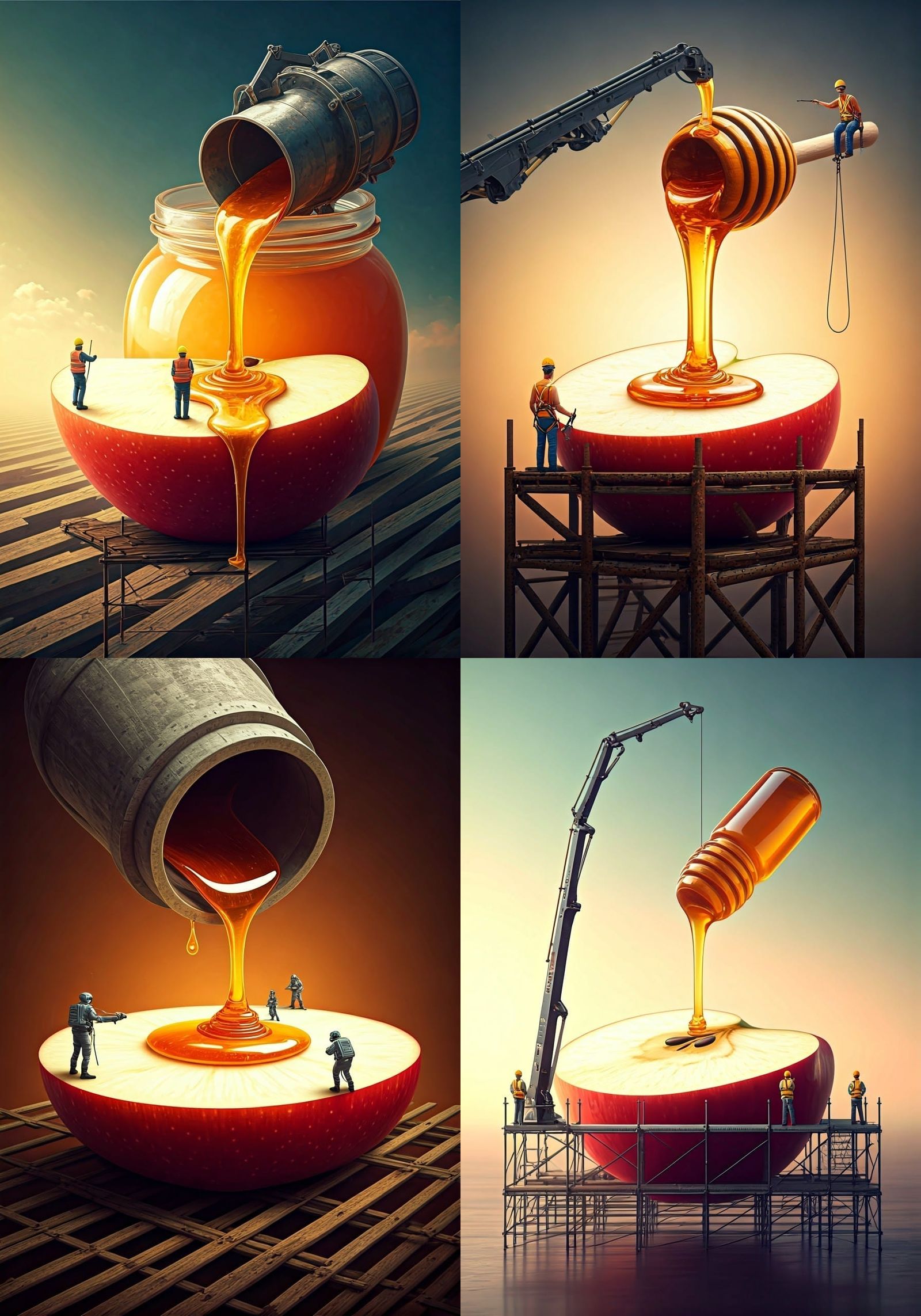 Surreal Honey Pouring onto Apple Slice
