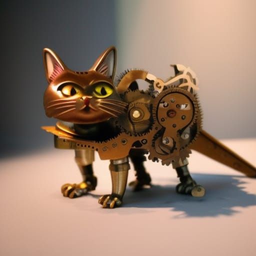 Steampunk Clockwork Cat with Metal Gears