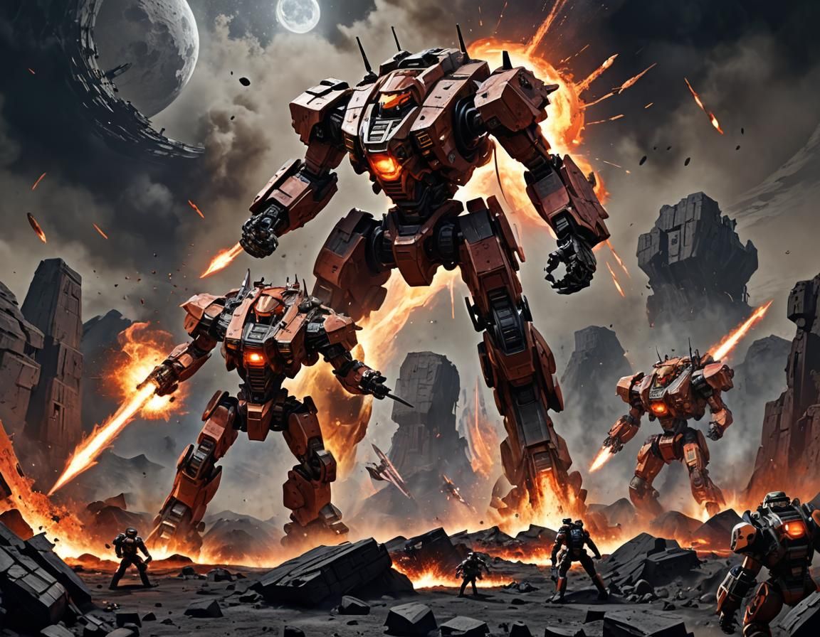 Mechs Battle on Shattered Moon with Magma Hammers
