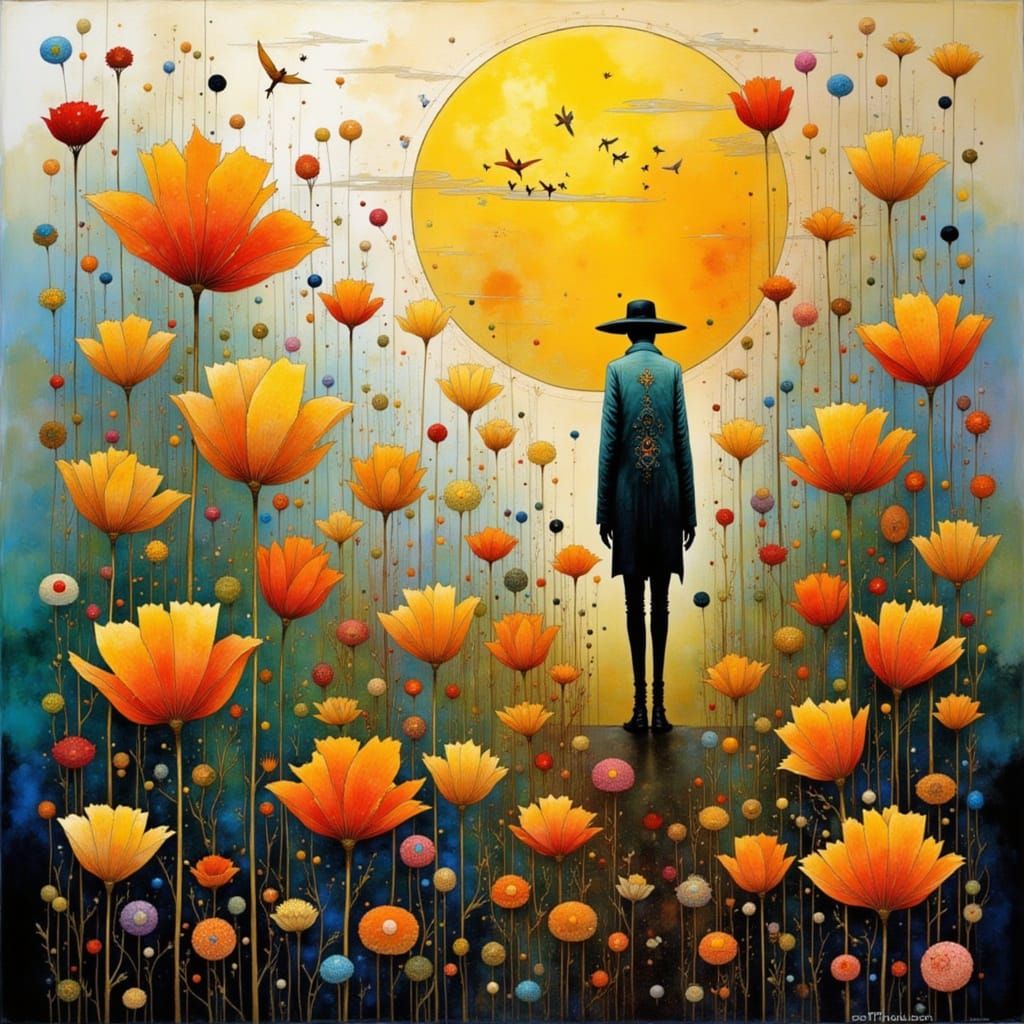 Enchanting Otherworldly Tulip Garden in Vibrant Citrine, Lem...