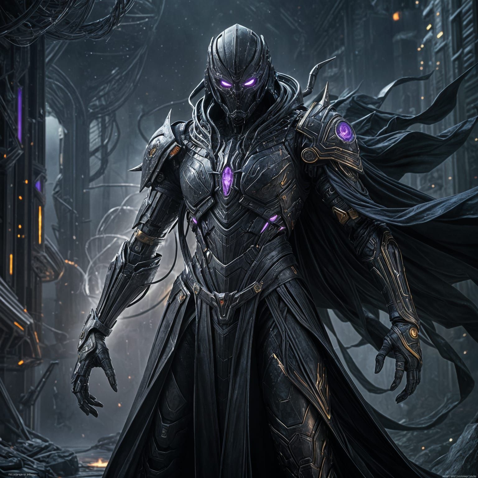Epic Sci-Fi Figure in Void-Black Robes with Shimmering Starl...