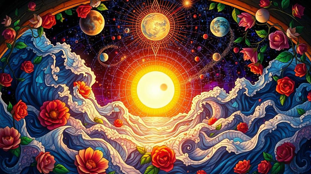 Stained Glass Universe in Art Nouveau Style