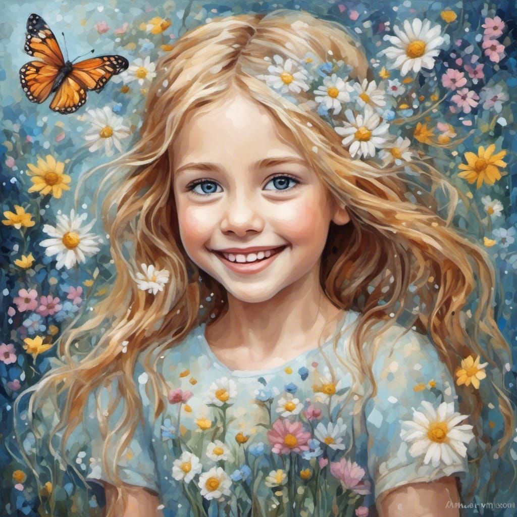 Sparkling Hazel Eyes: Impasto Portrait of a Girl