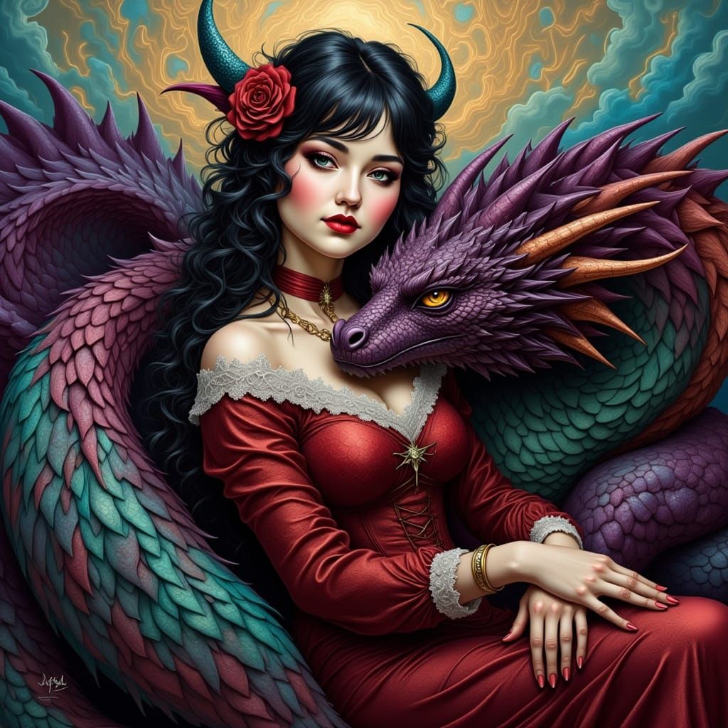 Mysterious Victorian Siren Rides the Undead Dragon