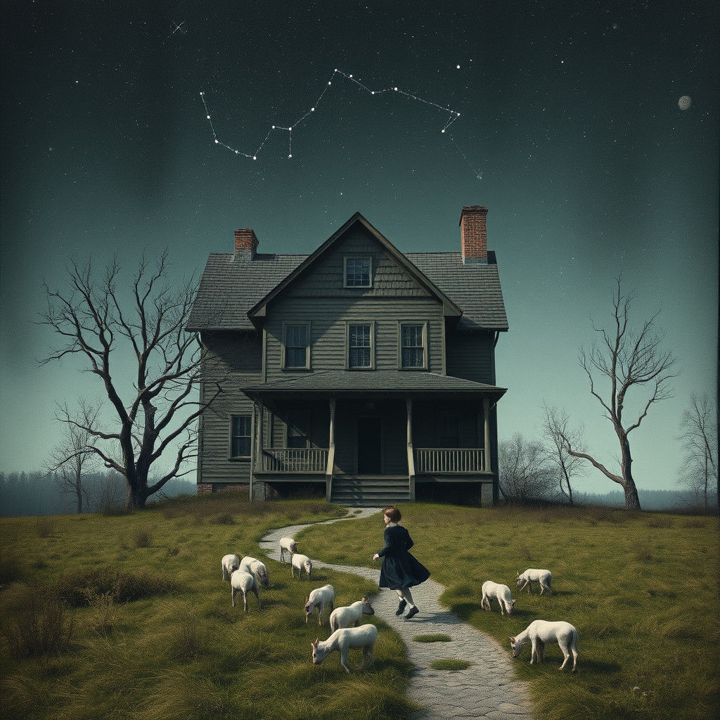Ethereal Girl Escaping Haunted Constellation House