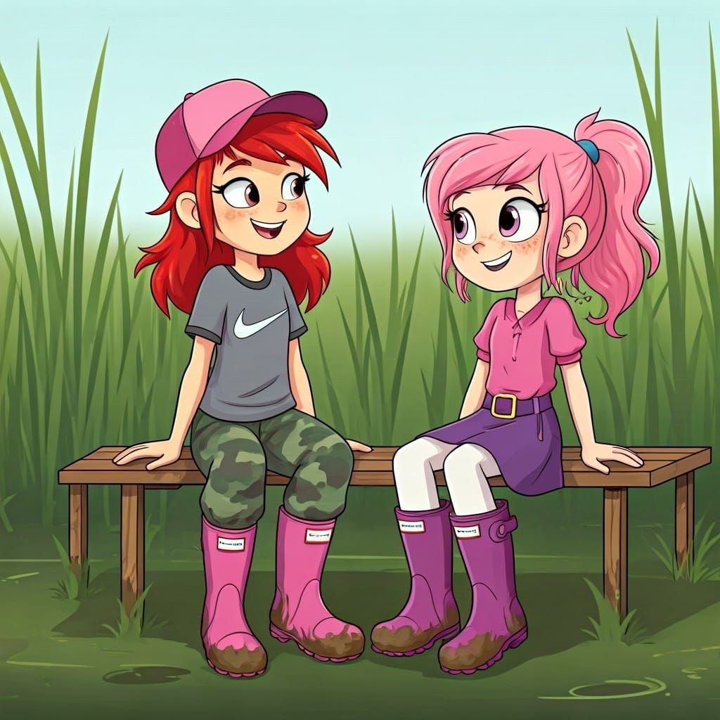 Girls with Muddy Boots Resting at Wetlands Reserve