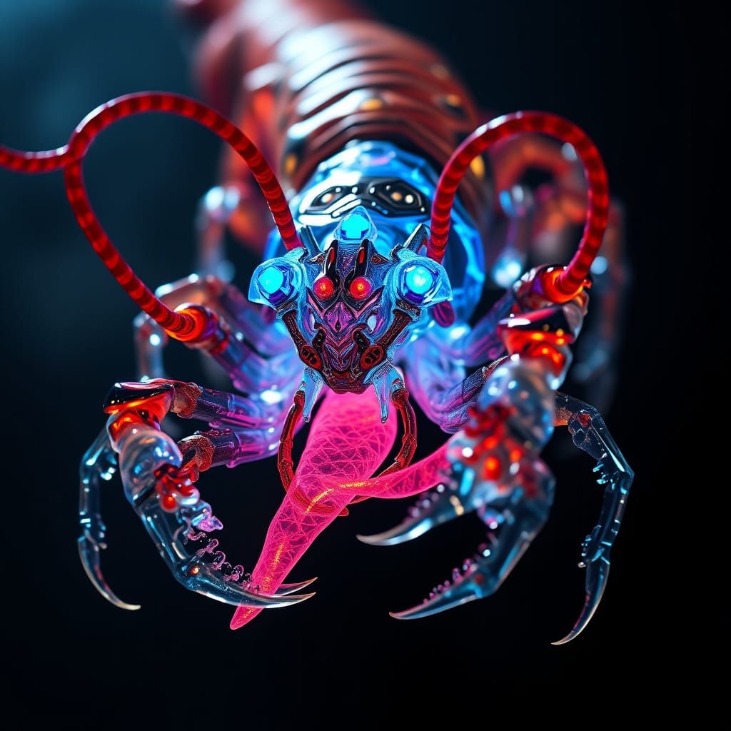 Cyberpunk-Style AI Rebuild of Kaia Gerber with Glowing Glass...