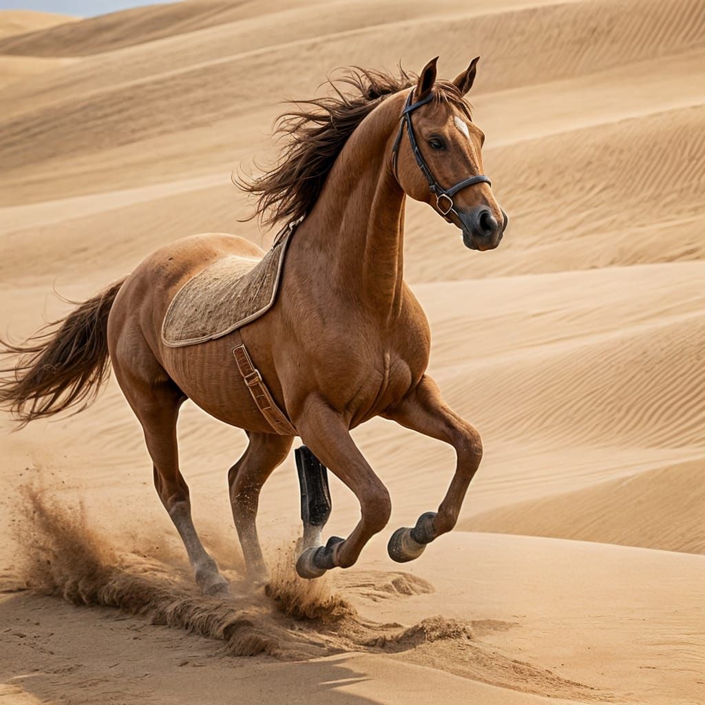 Galloping Sand Horse and Rider in Soft Desert Hues