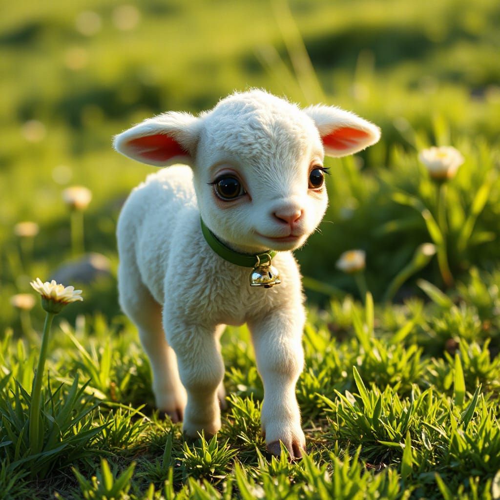 Baby Lamb's First Steps: 3D Rendered Meadow Scene