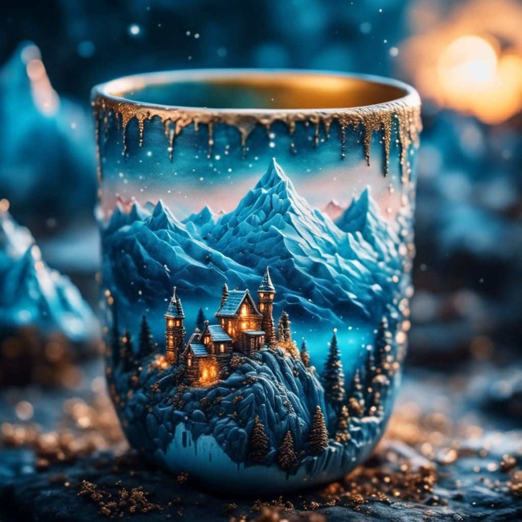Frozen Fortress on Ceramic Cup Macro Photography
