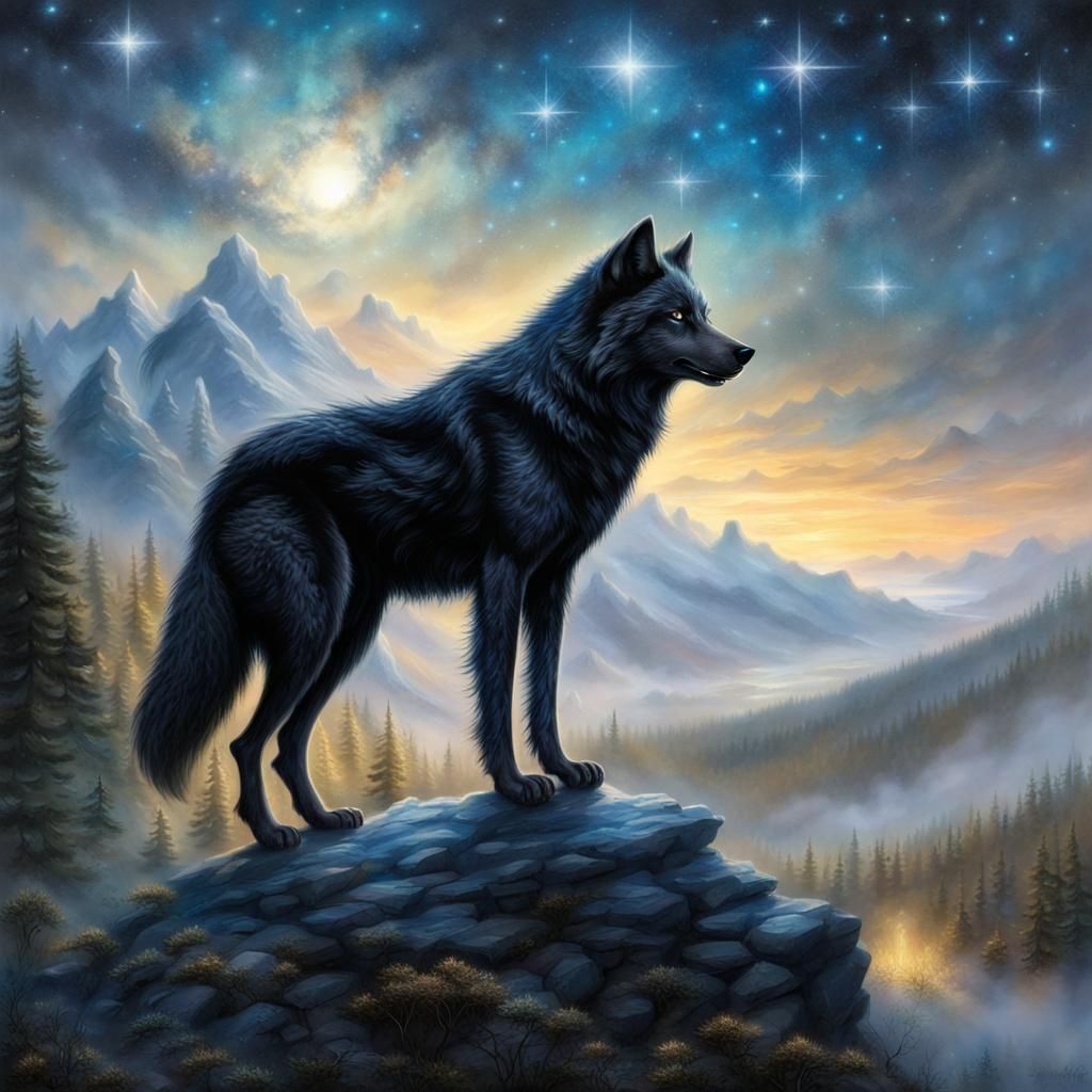 Ethereal Black Wolf with Glowing Eyes