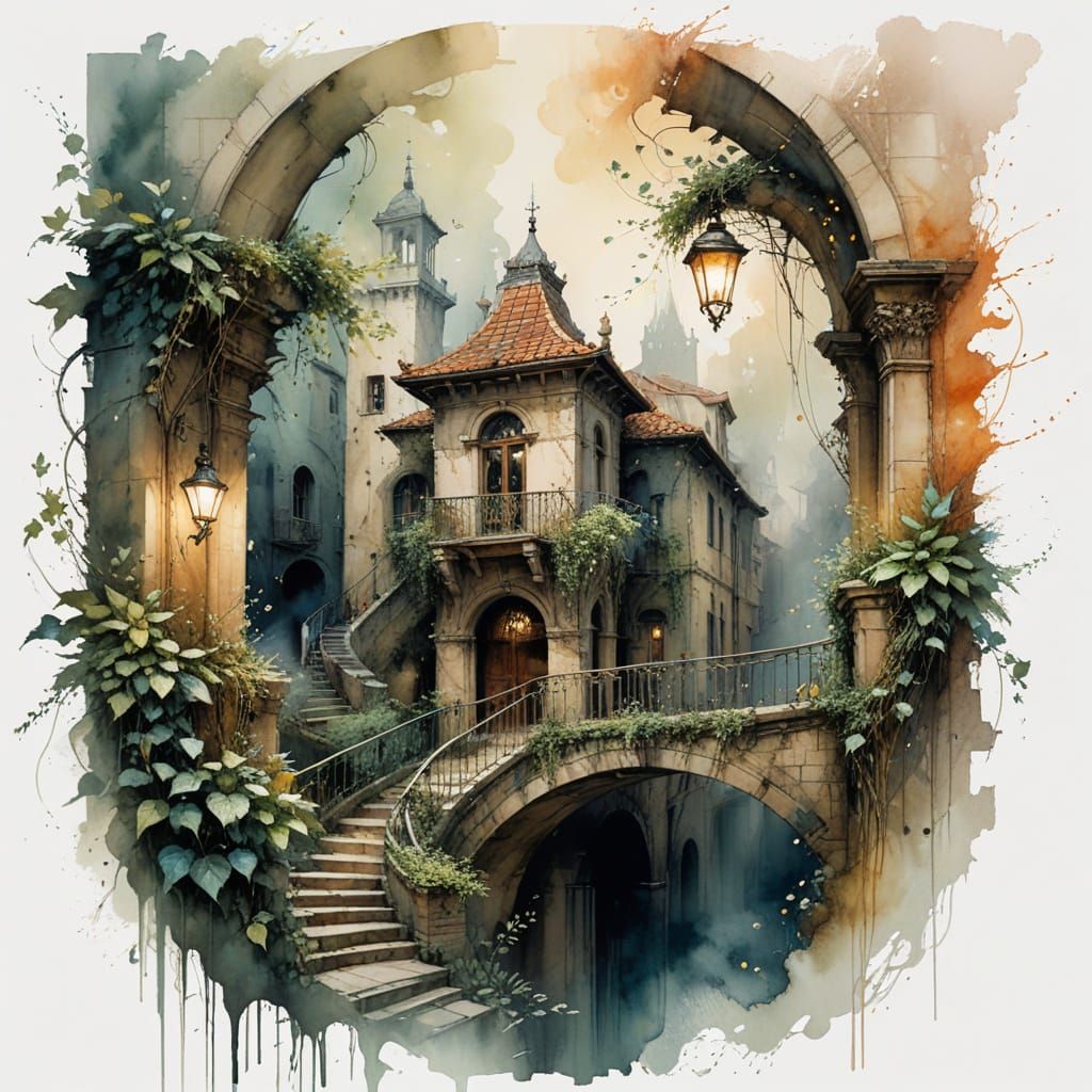 Urban Portal in Timeless Cityscape with Whispers of the Past