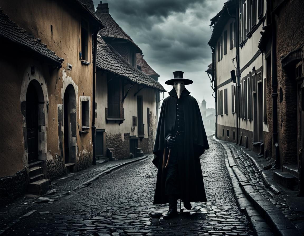 Plague Doctor in Gloomy Medieval Town