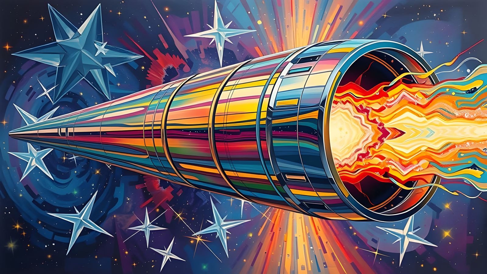 Surreal Cosmos: High-Velocity Cylinder in Impasto Oil