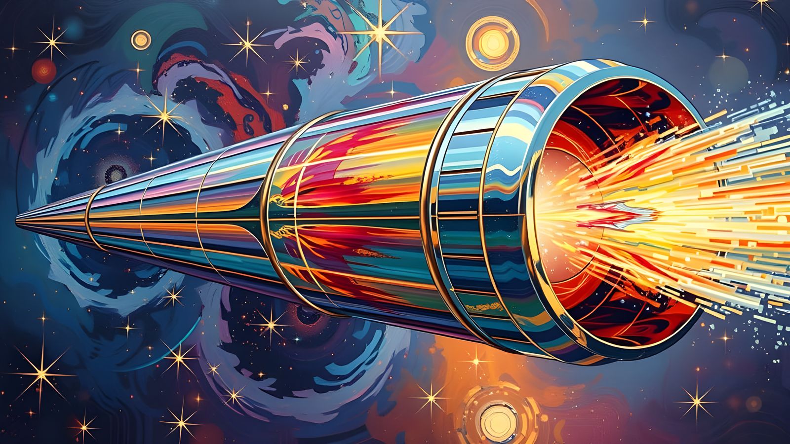 High-Velocity Cylinder Gliding Through Impasto Cosmos