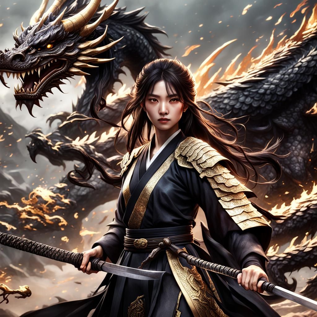 Korean Girl with Dragon in Fantasy Art