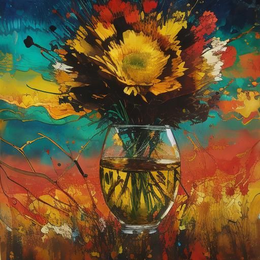 Encaustic Spring Landscape in Van Gogh Style