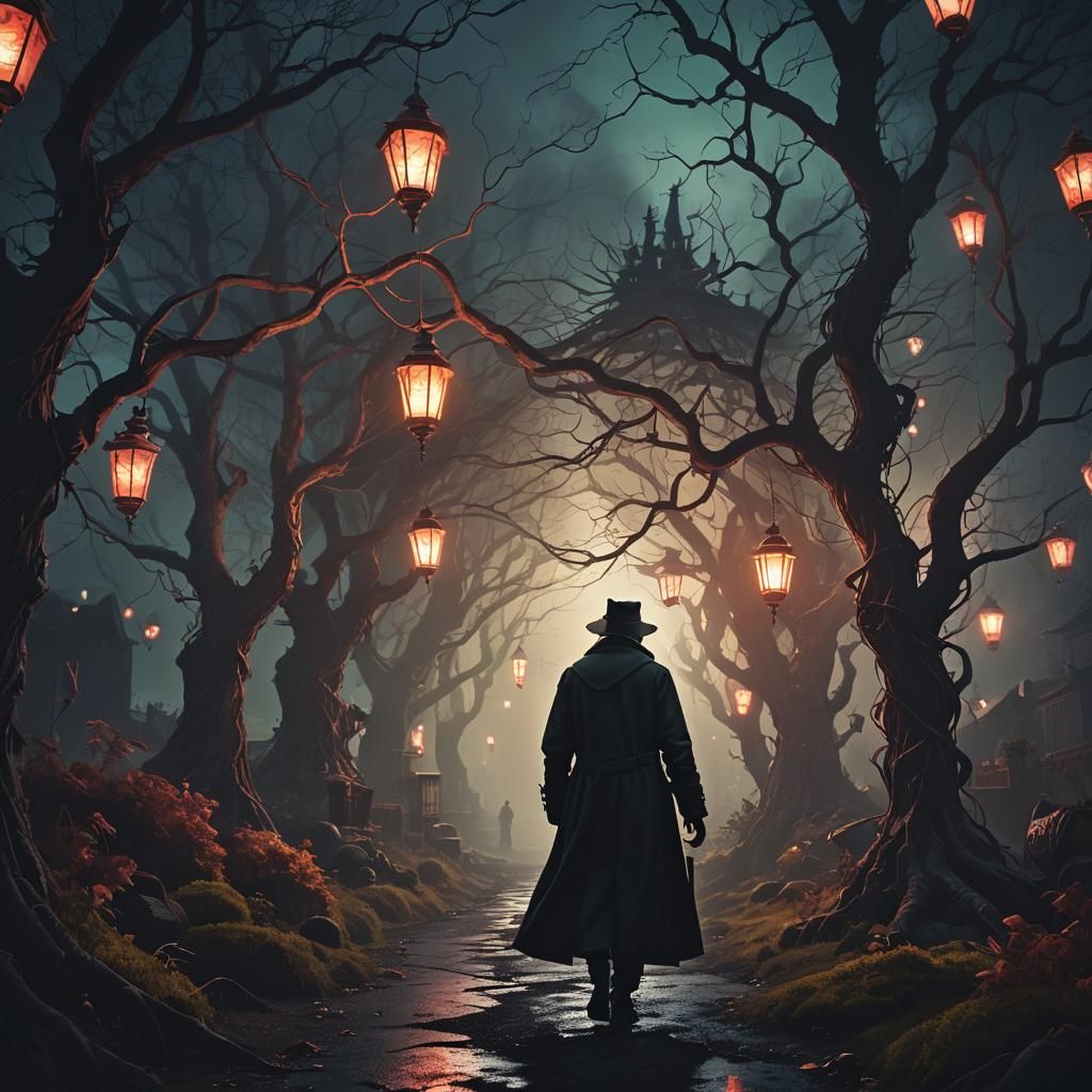 Eerie Figure in Twisted Wonderland: Digital Matte Painting