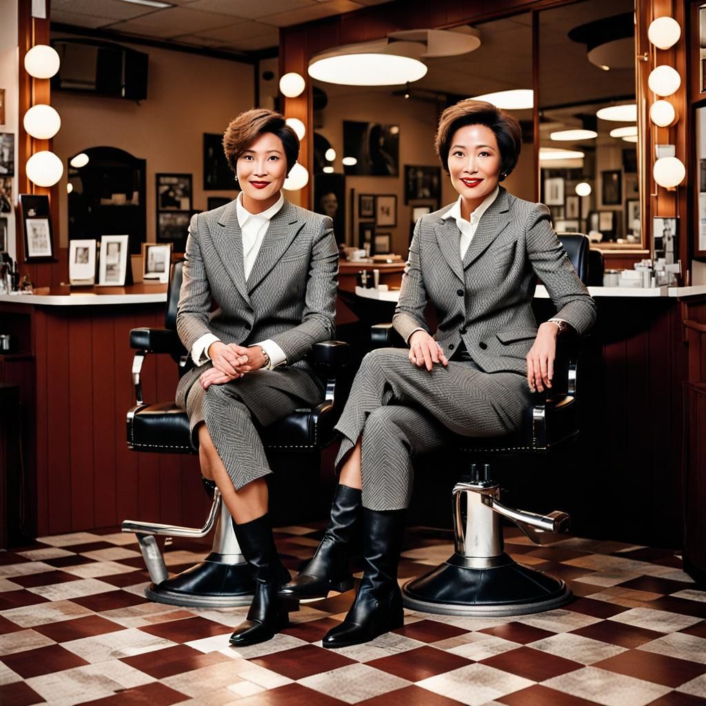 Businesswomen in Barbershop after Haircut