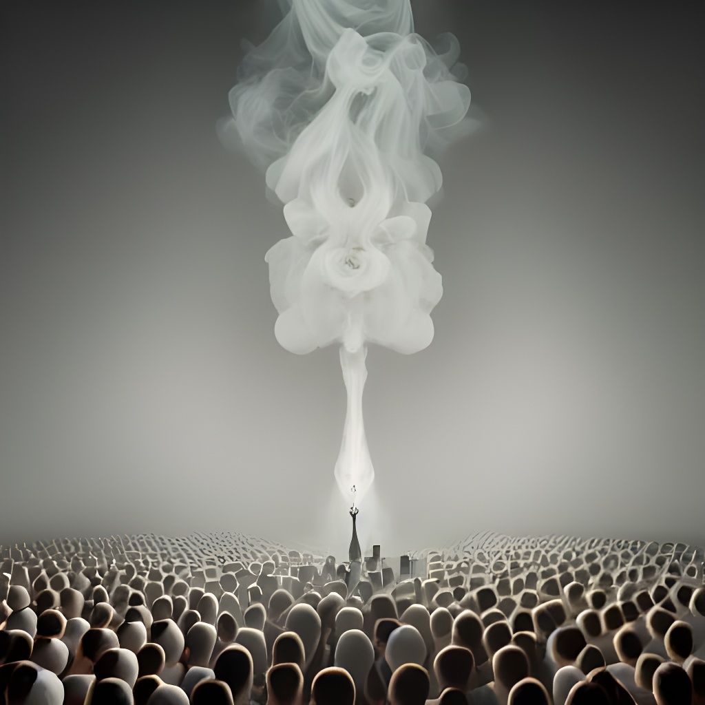 Surreal Ceremony Amidst Smoke and Mirrors