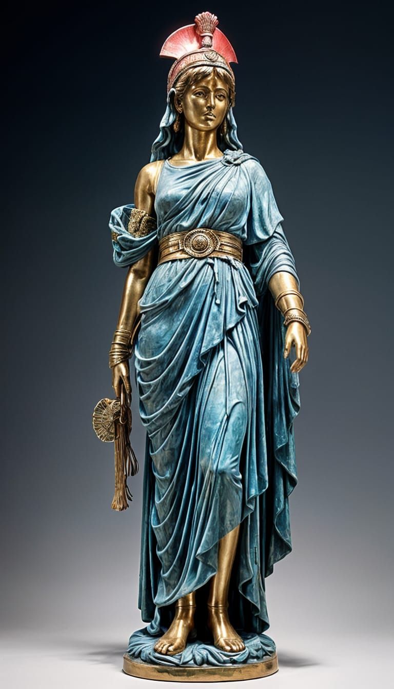 Grecian Bronze Statue in Traditional Robe