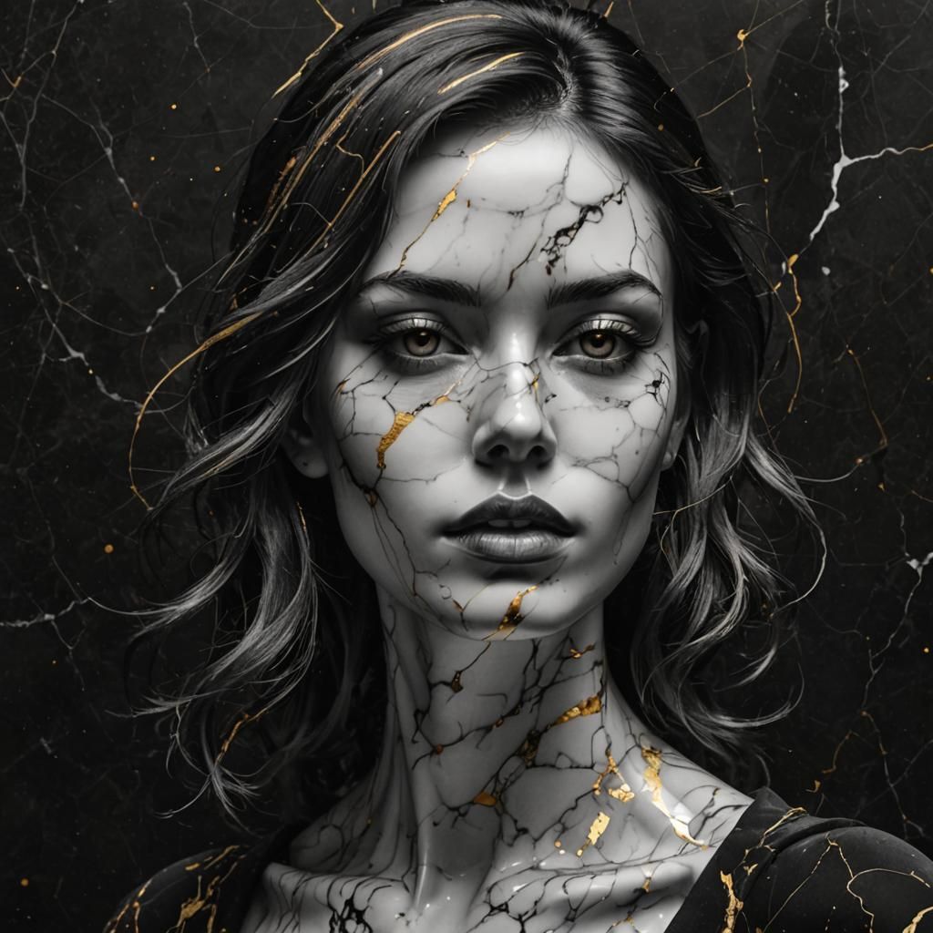 Cracked Black and White Marble with Gold