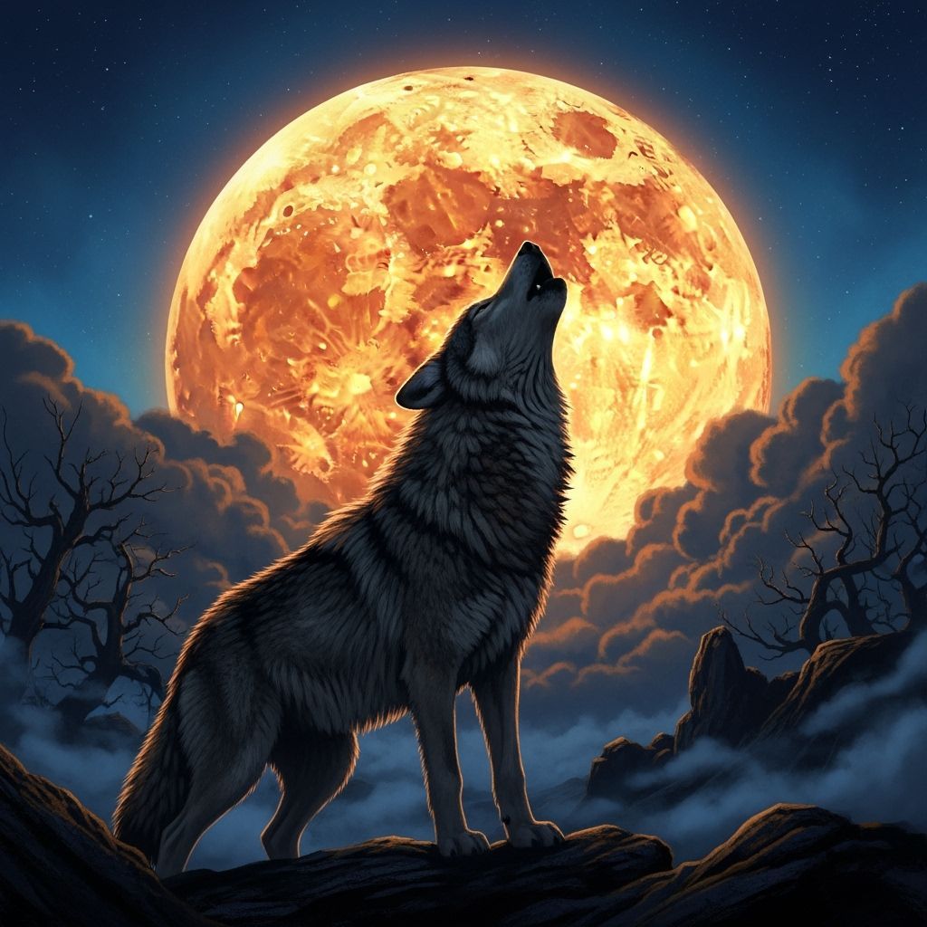 Wolf Howling at Moon in Industrial Style