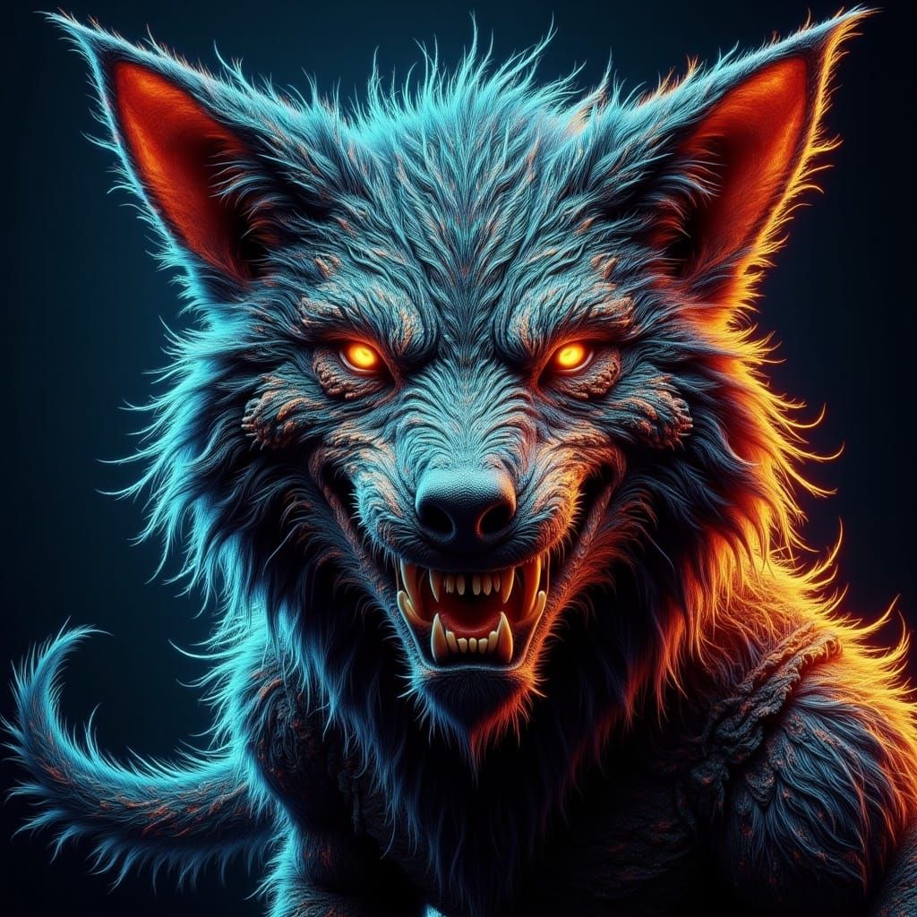 Reptilian Wolf Head Painting with Mischievous Expression