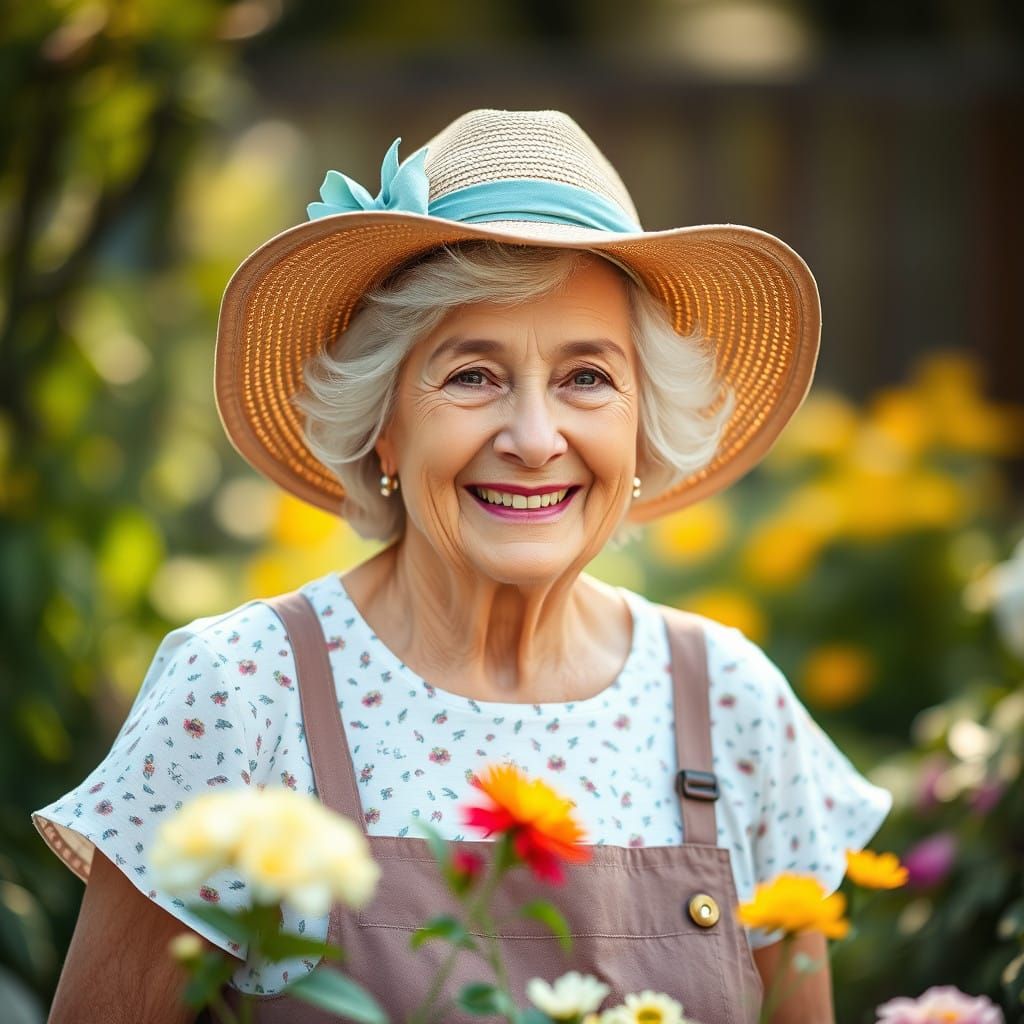 Vintage Grandma Portrait in Garden Setting