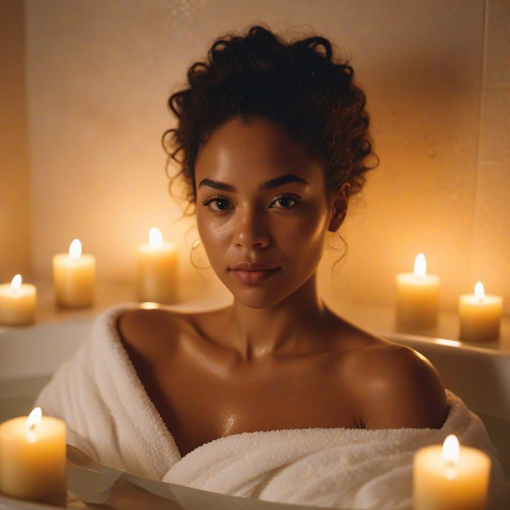 Serene Bath Scene with Mixed Race Woman