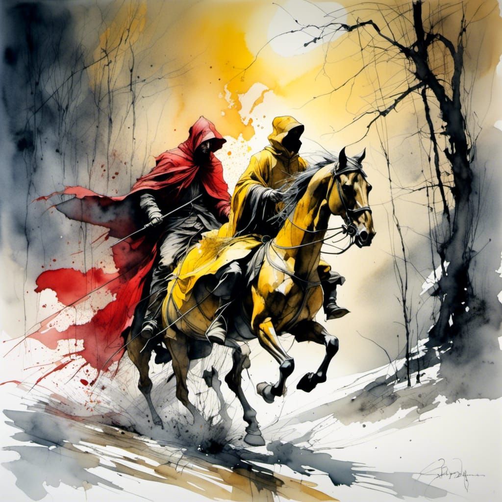 Winter Encounter in the Dark Ages, Watercolor Style