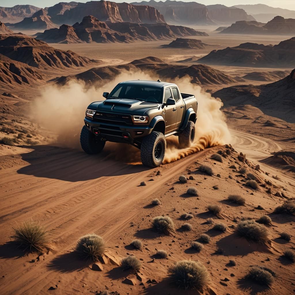 Off-Road Dodge Demon in Desert Landscape