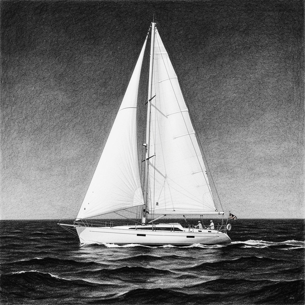 Matisse-Style Pencil Sketch of Modern Sailboat