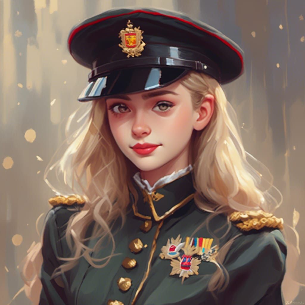 Princess Leonor Cartoon Portrait in Military Uniform