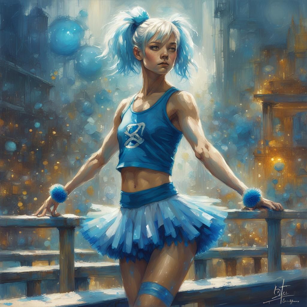 Cheerleader in Blue as Digital Pointillism
