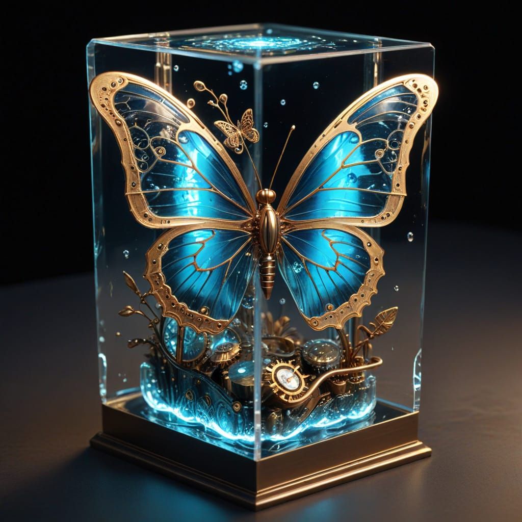 Steampunk Water Clockwork Butterfly in Glass